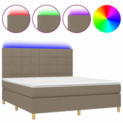 Vidaxl Box spring postelja z vzmetnico LED taupe 160x200 cm blago