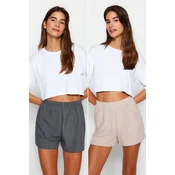 Trendyol Beige-Multicolor 2-Pack Viscose Woven Shorts