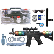 Lean-toys 9 delni set policijske puške 47cm v kovčku s svetlobni in zvočni efekti