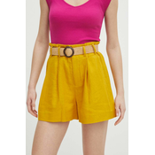 Lanene kratke hlače Medicine za žene, boja: žuta, bez uzorka, visoki struk