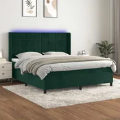 vidaXL Box spring postelja z vzmetnico LED tem. zelena 180x200cm žamet