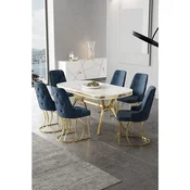 Hanah Home trpezarijski set Epal, sto i 6 stolica, ploca u dekoru belog mermera, zlatne noge, antracit tkanina Babyface