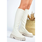 Fox Shoes Womens Beige Thick Soled Stretch Leather Boots