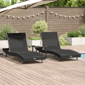 vidaXL Ležalniki 3 pcs Črna 40 x 40 x 40.5 cm poli ratan