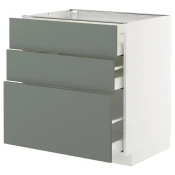 METOD / MAXIMERA Podni element s 3 fioke, bela/Nickebo mat sivozelena, 80x60 cm