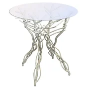 Casa Padrino luxury Art Nouveau table gray A 60 x H. 75 cm - Hand forged wrought iron garden table with glass top - Luxury Art Nouveau garden and dining room furniture