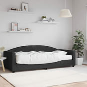 Greatstore Dnevna postelja z vzmetnico črna 90x200 cm blago