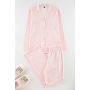 Trendyol Pink 100% Cotton Gingham Knitted Pajama Set