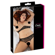 Cottelli Plus Size - krajková a perleťová podprsenka (černá)
