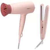 Philips fen za kosu + pegla za kosu, set, lako stilizovanje - BHP398/00, roze