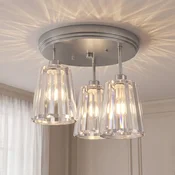 HOMCOM Stropna LED svetilka iz kristalnega stekla, moderni lestenec s 3 svetilkami, nastavki E27, brez žarnice, O32 cm, za dnevno sobo, jedilnico, spalnico, srebrna