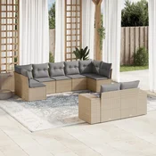 9-dijelni set vrtnih sofa s jastucima bež od poliratana 83 x 62 x 69 cm
