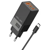 shumee Polnilnik Beline 2x USB-C + 1x USB 65W + USB-C kabel črn/črn PD 3.0 + QC 3.0 BLN3CB65C GaN