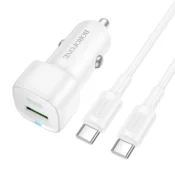 Borofone BZ34B avtopolnilec Type C (20W) USB A (18W) PD 38W QC 3.0 s kablom Type C - Type C 1m - bel
