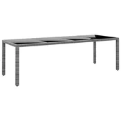 Vidaxl Vrtna miza 250x100x75 cm kaljeno steklo in poli ratan siva