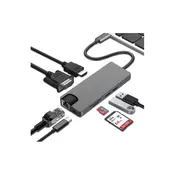 USB Adapter konverter USB 3.1 Tip C na HDMI+VGA+2xUSB 3.0+Tip C +RJ45+SD/...