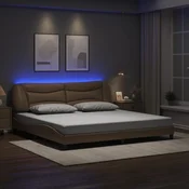 vidaXL vidaXL Posteljni okvir z LED lučkami kapučino 200x200 cm umetno usnje, (21112368)