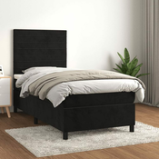 Greatstore Box spring postelja z vzmetnico črna 100x200 cm žamet