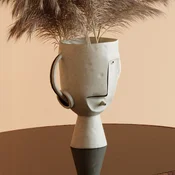 KARE Face Pot vaza, višina 30 cm, glazirana keramika, poslikana - Dnevna soba/jedilnica - Dizajn - kremasta, črna