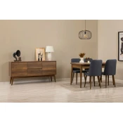 HANAH HOME Vina 01 1005 Walnut Cream (Produžni trpezarijski sto, stolice i konzola (6 komada))