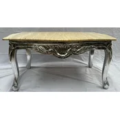 Casa Padrino baroque coffee table silver/cream - Rectangular solid wood living room table with marble top - Baroque style living room furniture - Baroque furniture - Antique style furniture