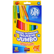 Trokutaste olovke u boji Astra - Jumbo, 12 boja, sa šiljilom
