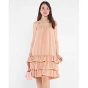 Resti Womens camel strappy dress with frills - Clothing