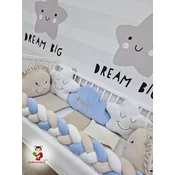 Bubamara037 Set za krevetac sa ogradicom od pletenica, sa lastišom, Krem-Beli