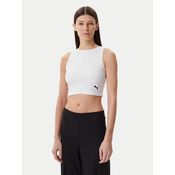 Womens Puma WARDROBE ESS Ribbed Crop Top, White, Size XS, Clothing