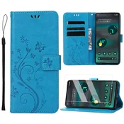 Preklopna torbica Butterfly + zaščitno steklo za Honor 90 Lite – modra