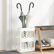 vidaXL Stojalo za dežnik Mreža s shranjevanjem Bela 28 x 12 x 41 cm Jeklo