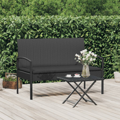 vidaXL Vrtna klop z blazino črna 105 cm poli ratan