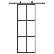 Vidaxl Drsna vrata z opremo črna 76x205 cm ESG steklo