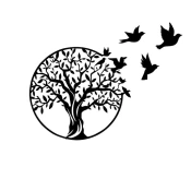 Wallxpert Zidna dekoracija Tree And Birds, 61x56cm, Crna