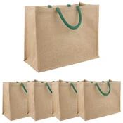 vidaXL Jutene torbe 5 pcs Naravna in zelena 42 x 33 x 19 cm