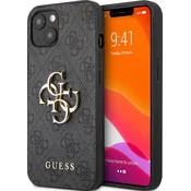 Guess GUHCP13M4GMGGR PU 4G kovinski zadnji pokrov z logotipom za iPhone 13, siv