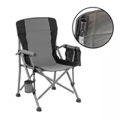 Ribiški stol Leziter Comfort Plus z naslonom za roke in držalom za skodelico sive barve