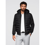 Ombre Quilted bomber jacket with hood and knitted sleeves - black