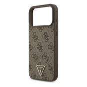 iPhone 17 Pro Max GUESS LEATHER 4G TRIANGLE STRASS MAGSAFE silikonska futrola za telefon s stražnjim poklopcem u kožnom efektu, MagSafe, tamnosmeda GUHMP17XP4TDPLW
