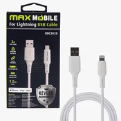 Kabel MAXMOBILE, USB-C (M) na Lightning (M), MFI, kevlar, QC 3A, 1,2m, beli