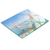 shumee Dekorativna steklena deska za rezanje in serviranje, viseča mreža ob morju 60x52 cm