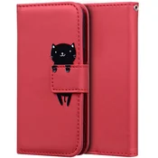 GS Ovitek z zaklopom za Xiaomi Redmi Note 8 Pro, denarnica Cat, rdeč