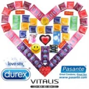 Maxi Paket 55 kondomov Durex, Pasante in Vitalis + lubrikant + vibrirajoči obroček