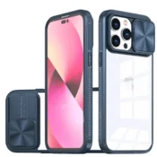 Onasi Lens Cover silikonski ovitek zaščita za iPhone 15 Plus - prozorno/moder