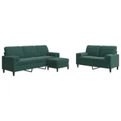 Vidaxl Sedežna garnitura 3-delna z blazinami temno zelen žamet
