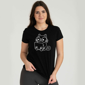 Ženska kratka majica Computer cat, črna