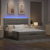 vidaXL Otomanska postelja z vzmetnico & LEDs taupe 180x200 cm blago