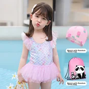 Youyou Set Jedenodelni kupaci kostim za devojcice, kapa i torba, Roze-plavi