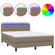 Greatstore Box spring postelja z vzmetnico LED taupe 140x190 cm blago