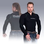 Moška majica MadMax Kompresní triko s dlouhým rukávem se zipem MSW903 černozelené XL